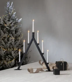 Adventsljusstake Oliver 7-armad LED, svart metall, 75 cm