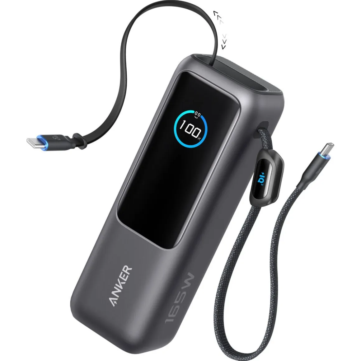 Anker Power Bank 25K 165 W, inbyggda USB-C-kablar