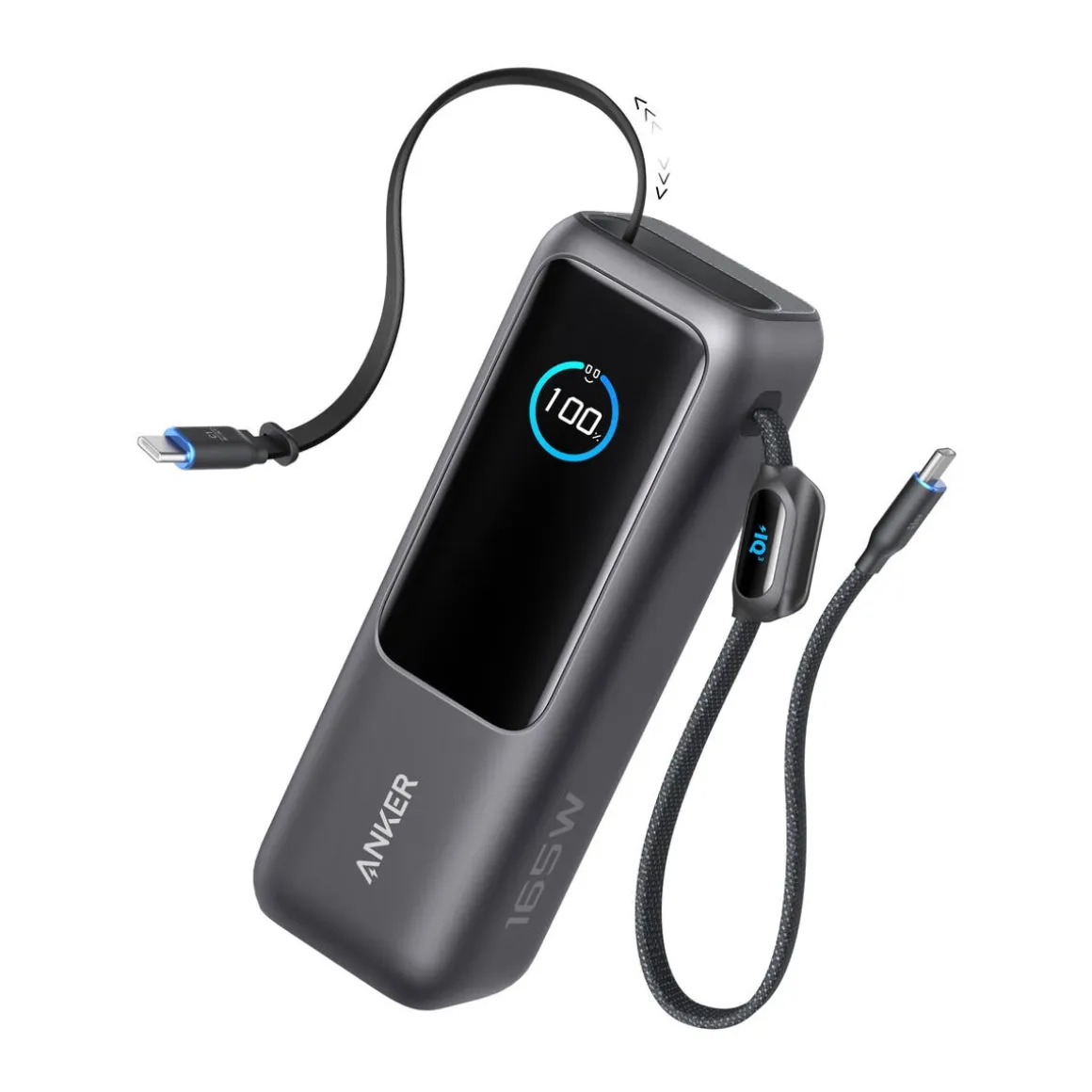 Anker Power Bank 25K 165 W, inbyggda USB-C-kablar