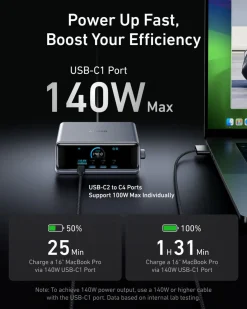 Anker Prime laddstation USB-C/A 6 portar 250 W, silver