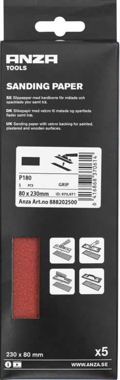 Anza slippapper kardborrefäste 80 x 230 mm, 5-pack
