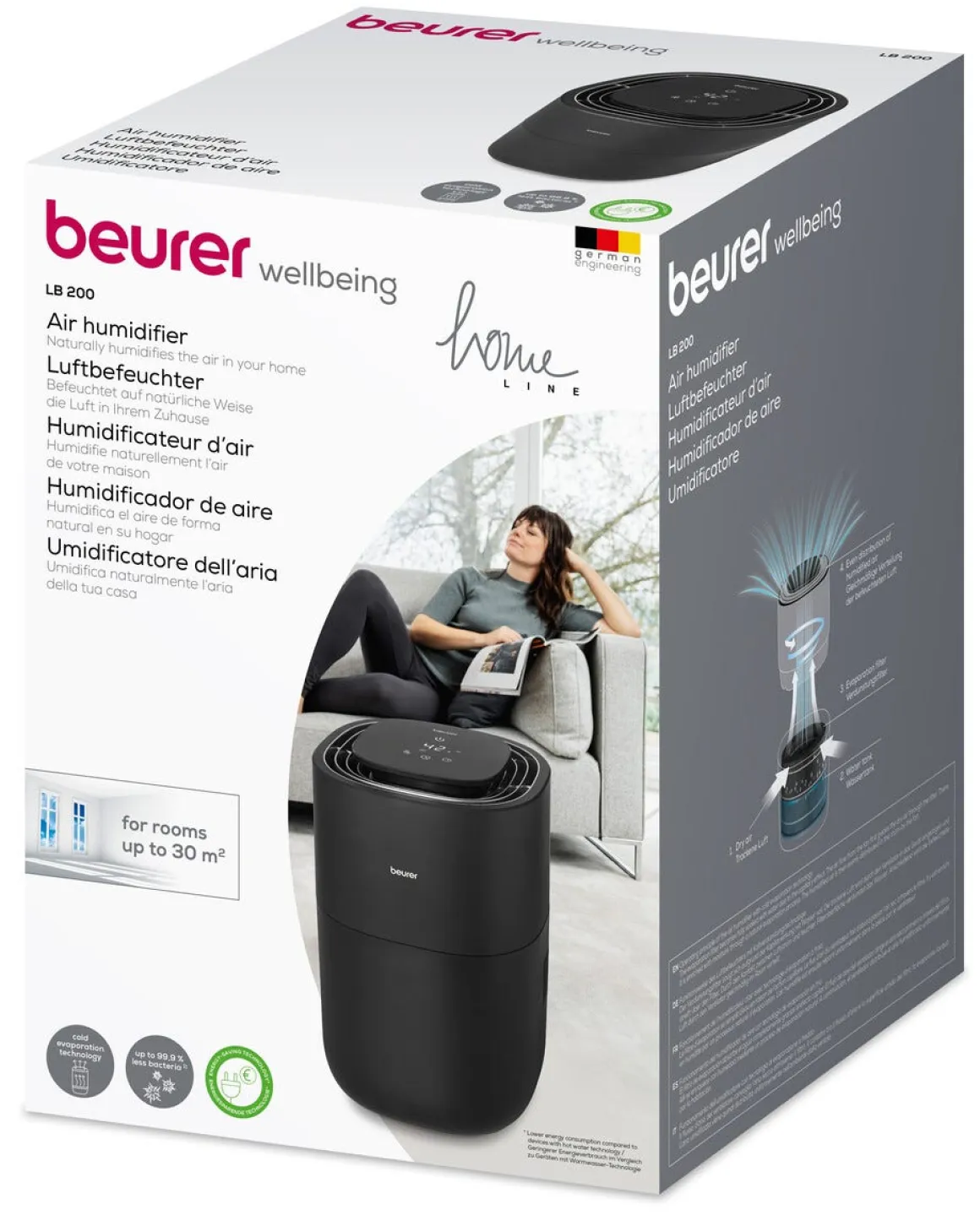 Beurer LB 200 luftfuktare med tyst nattläge, 30 m2