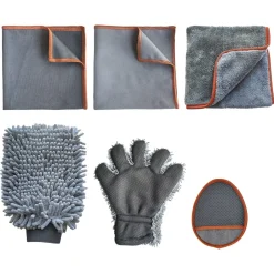 Bilvårdskit mikrofiber torkduk, putsduk, tvättvante, 6 delar