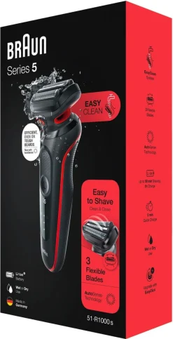 Braun Series 5 51-R1000s röd, rakapparat Wet & Dry