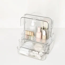 Bärbar sminkförvaring med lådor, display, klar plast