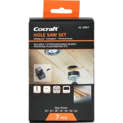 Cocraft hålsågssats 25–62 mm, trä och gips, 7 delar