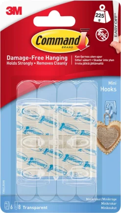 Command självhäftande minikrokar transparenta, 6-pack