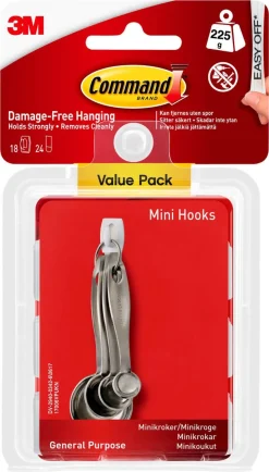 Command Value Pack självhäftande minikrokar vita, 18-pack