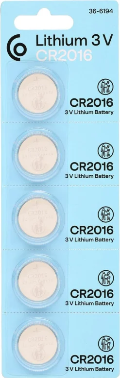 CR2016 litiumbatteri 3 V, 5-pack