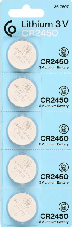 CR2450 knappcellsbatteri litium 3V, 5-pack