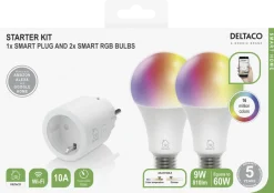 Deltaco Smart Home WiFi set, smart-plug och 2 x E27 RGB LED-lampor
