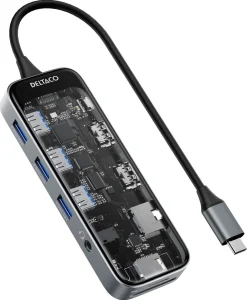 Deltaco USB-C hub 10 portar, transparent