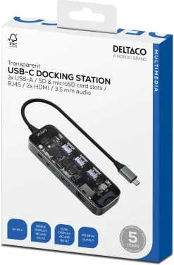 Deltaco USB-C hub 10 portar, transparent