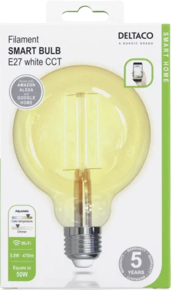 Deltaco Smart Home LED-filament globlampa E27 WiFi