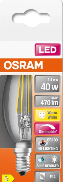 Dimbar kronljuslampa LED E14 Osram, varmvit