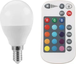 Dimbar LED-lampa RGBW E14 3 W, med fjärrkontroll