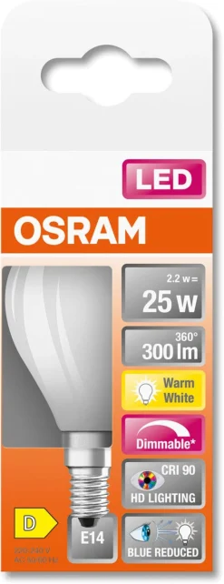 Dimbar klotlampa LED E14 Osram, varmvit