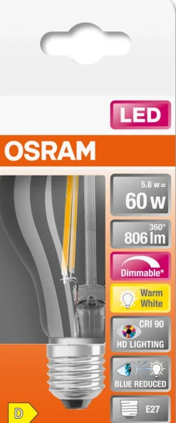 Dimbar normallampa LED E27 Osram, varmvit