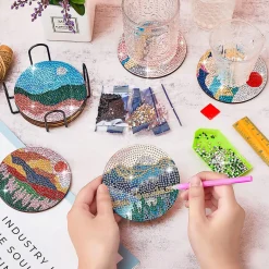 DIY glasunderlägg med Diamond Painting, 6-pack