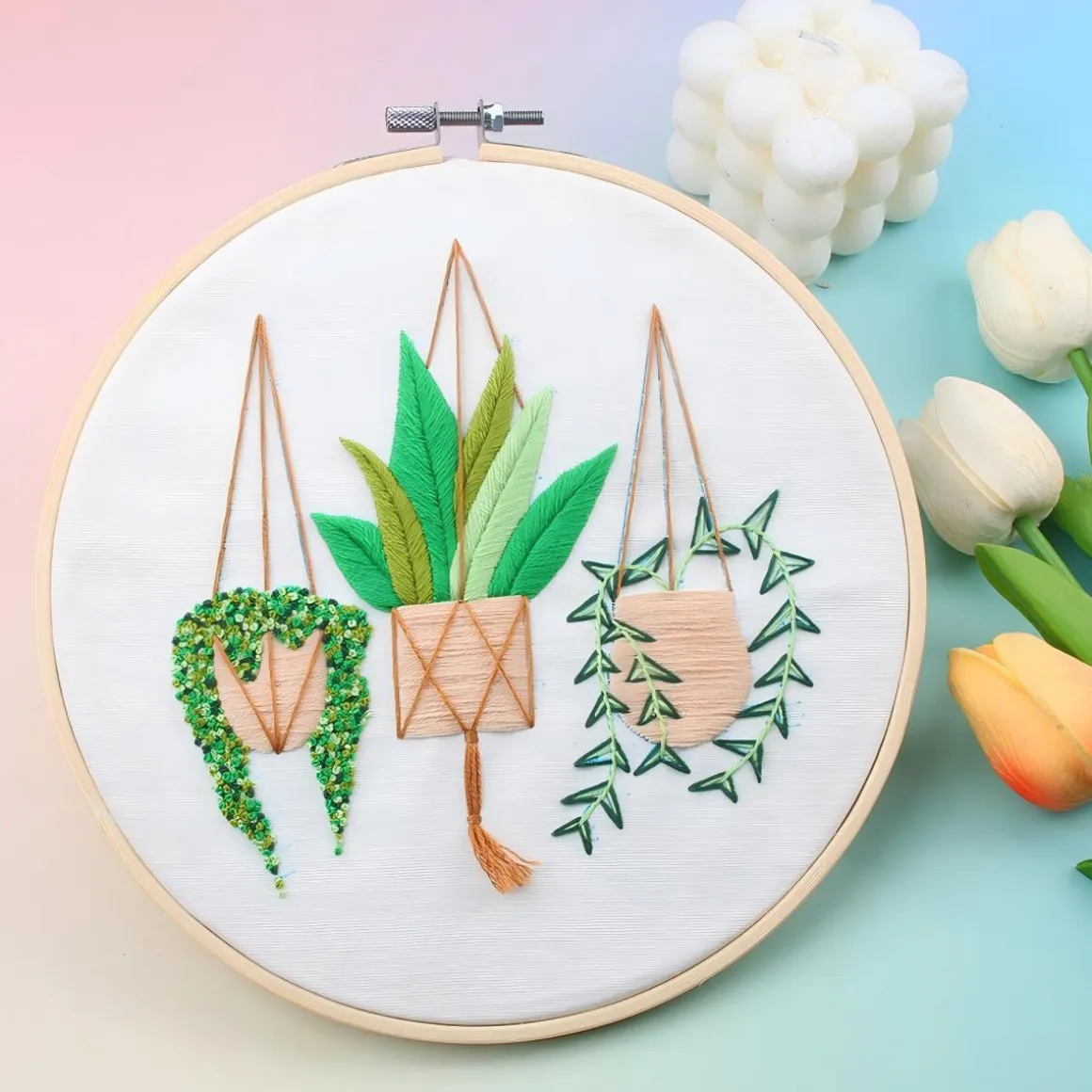 DIY-kit broderi Blomamplar, nybörjare, från 12 år