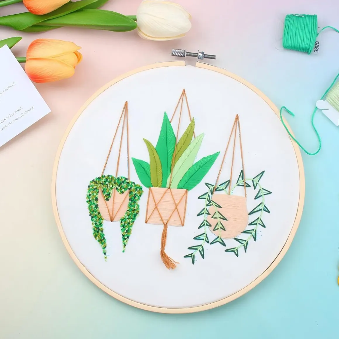 DIY-kit broderi Blomamplar, nybörjare, från 12 år