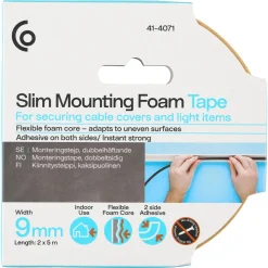 Dubbelhäftande monteringstejp inomhus, 9 mm x 5 m, 2-pack