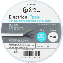 Eltejp vit, 19 mm x 20 meter