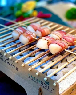 Engångsgrill av kartong och bambu, med briketter