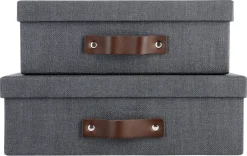 Förvaringsbox med läderhandtag 2-pack, mörkgrå