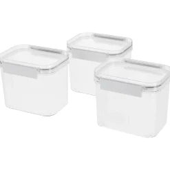 Förvaringsburkar plast, stapelbara, 0,8 l, 3-pack