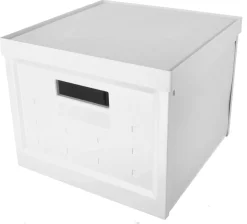 Förvaringslåda kvadrat med lock, vit plast, vikbar