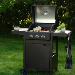 Gasolgrill med 3 brännare, sidobord och grillvagn