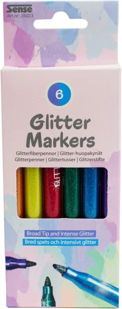 Glitterpennor Sense 6-pack, från 3 år