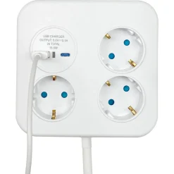 Grenuttag 3-vägs med USB-A och USB-C, 1,4 meter
