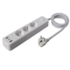 Grenuttag 3-vägs med USB-A och USB-C, 1,5 meter