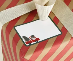 Juletiketter på rulle julmotiv med tomte, 50-pack