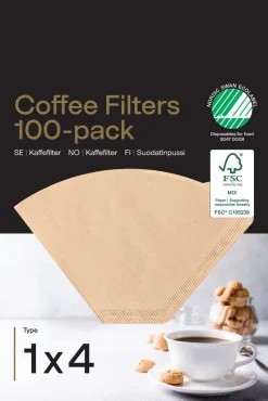 Kaffefilter 1x4 oblekt, 100-pack