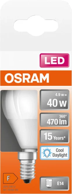 Klotlampa LED E14 4,9 W Osram, kallvit