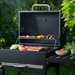 Kolgrill med hjul, lock och sidobord