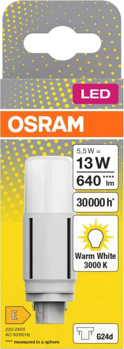 Kompaktlysrör LED G24d 5,5 W varmvit, Osram