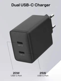 Laddare USB-C 2 portar GaN PD, 45 W