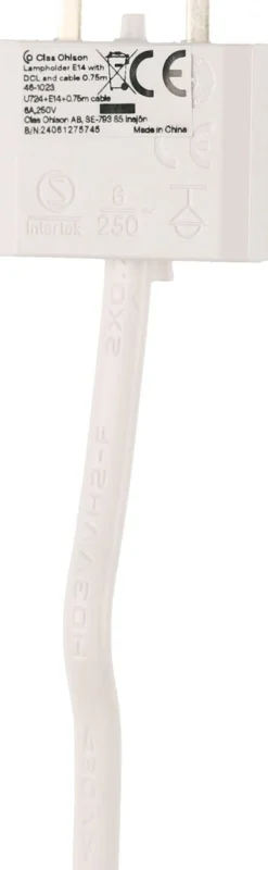 Lamphållare E14 med sladd och DCL, ojordad, 75 cm