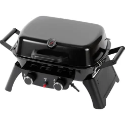 Liten, portabel gasolgrill, 2 brännare och termometer