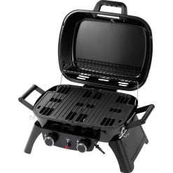 Liten, portabel gasolgrill, 2 brännare och termometer