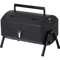 Liten, portabel kolgrill med lock och dubbla grillytor