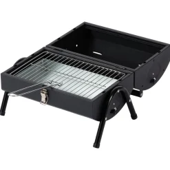 Liten, portabel kolgrill med lock och dubbla grillytor