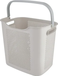 Liten tvättkorg plast, med handtag, beige och grå
