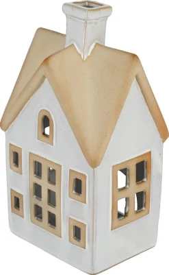 Ljuslykta hus i keramik för värmeljus, vit