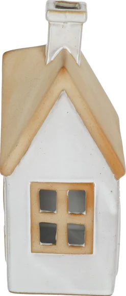Ljuslykta hus i keramik för värmeljus, vit