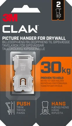 3M Claw tavelkrok för gipsvägg, 30 kg, 2-pack